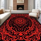 Bold Red Ornamental Mandala Design Rug