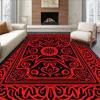 Ornate Red Black Stylized Floral Rug