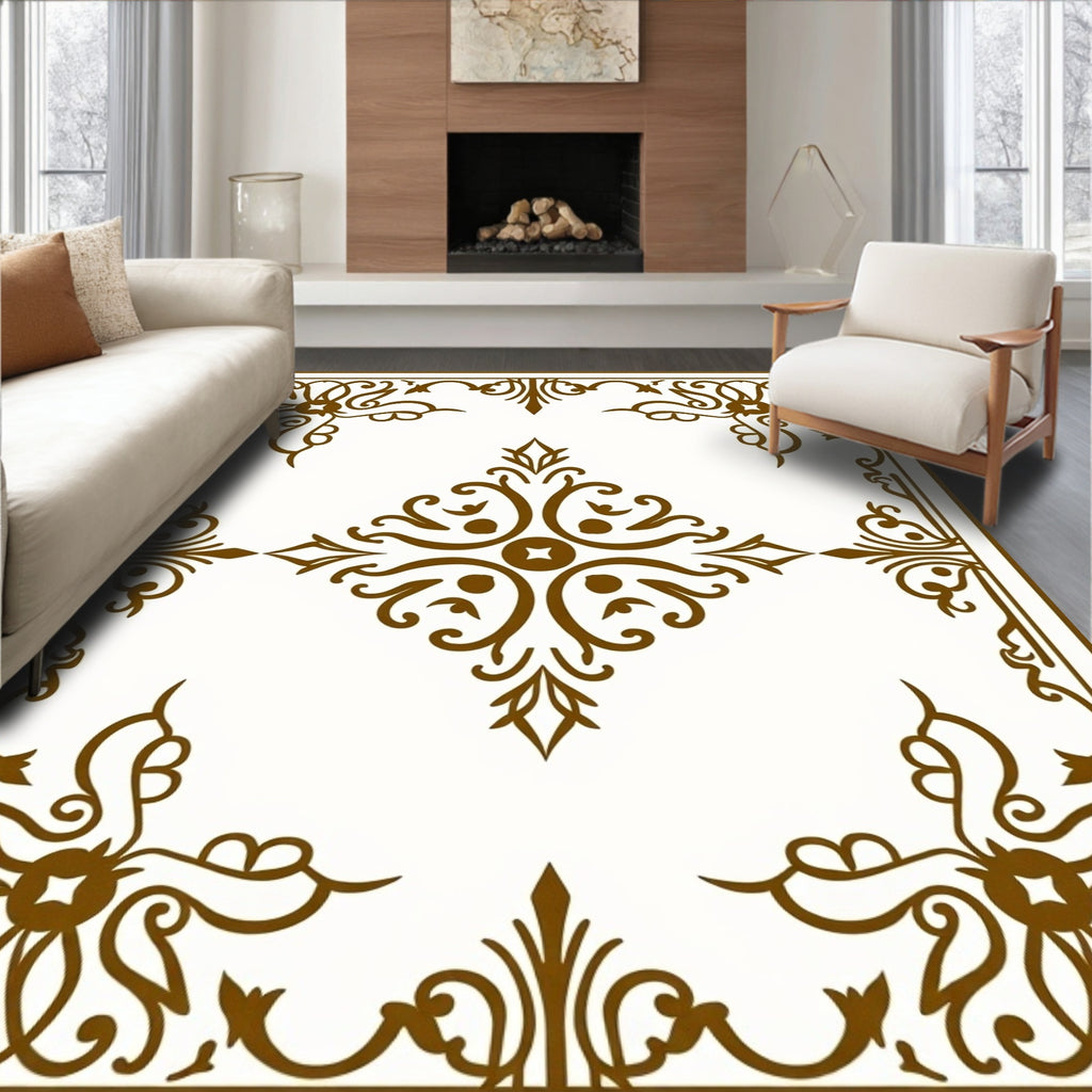 Elegant Brown Scrollwork Central Medallion Design Rug
