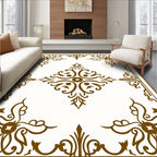 Elegant Brown Scrollwork Central Medallion Design Rug