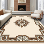 Brown Floral Medallion Geometric Border Rug