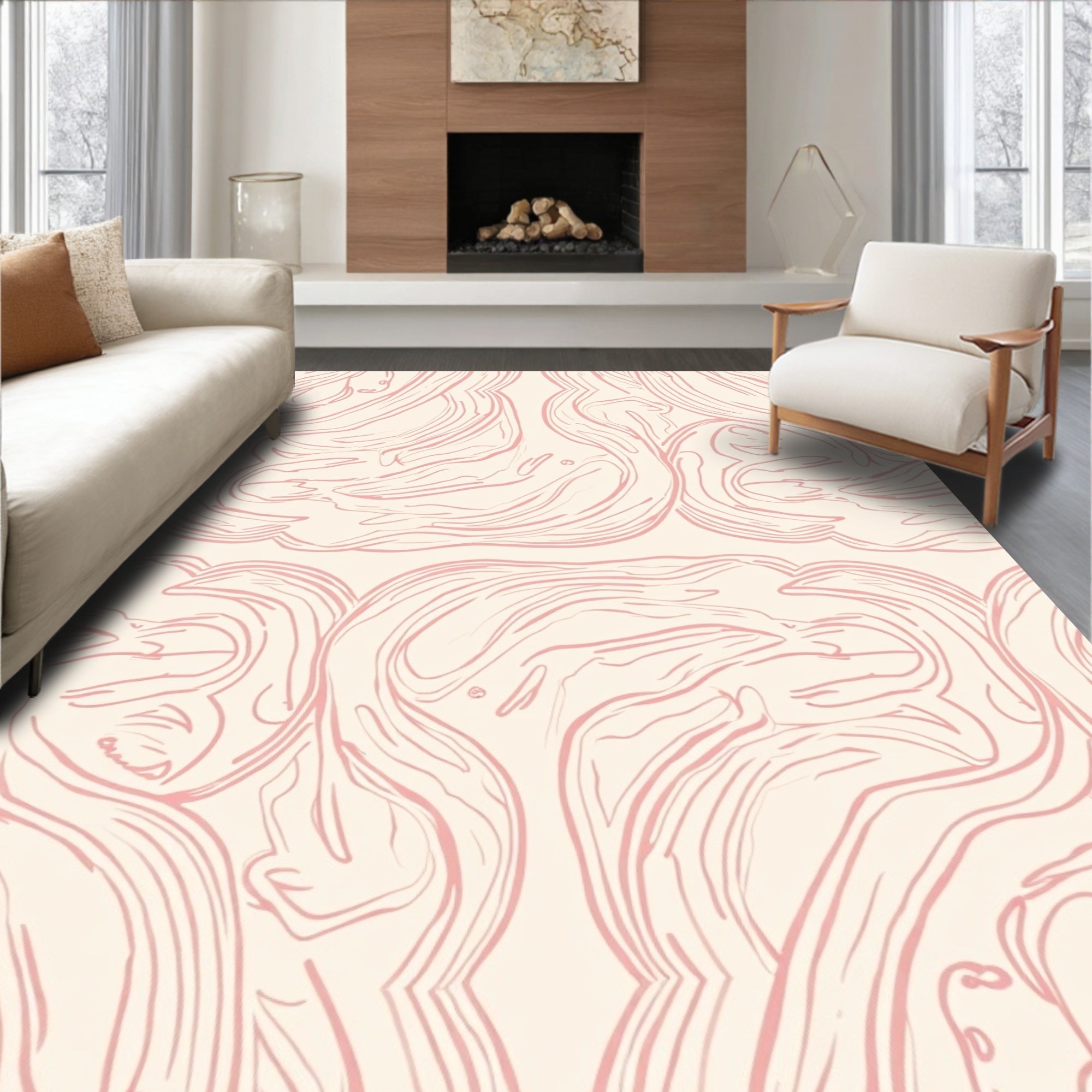 Soft Pink Abstract Swirl Design Rug