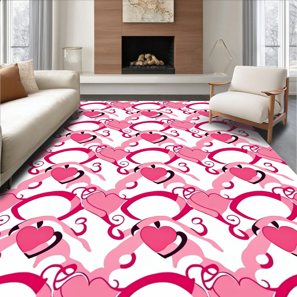 Pink Hearts Swirl Design Rug