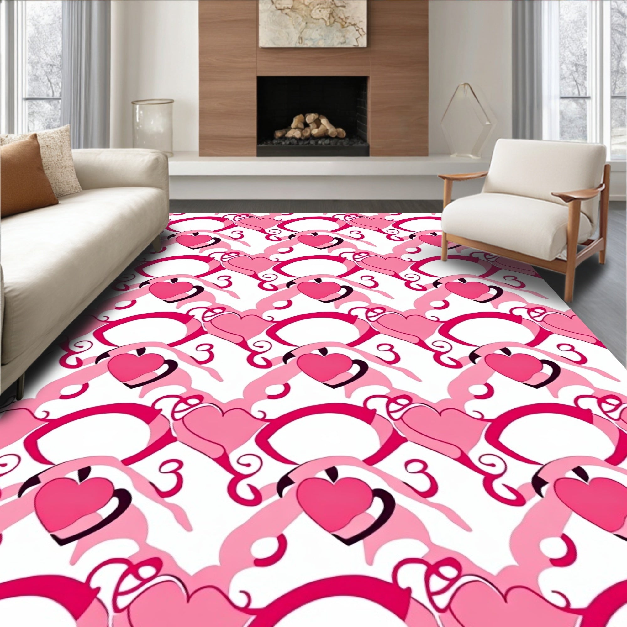 Pink Hearts Swirl Design Rug