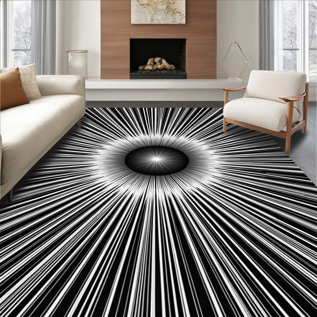Radiant Burst Black White Design Rug
