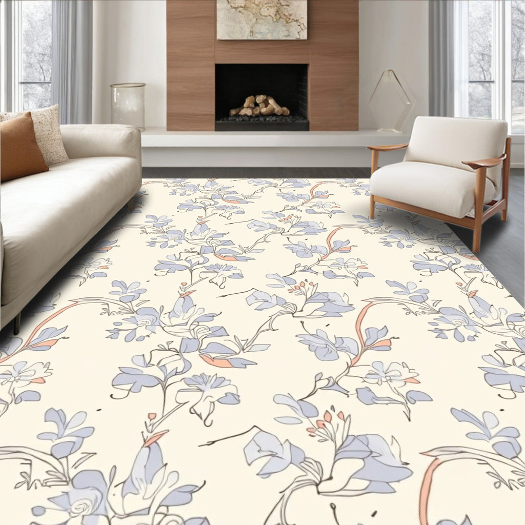 Delicate Pastel Floral Vine Pattern Rug