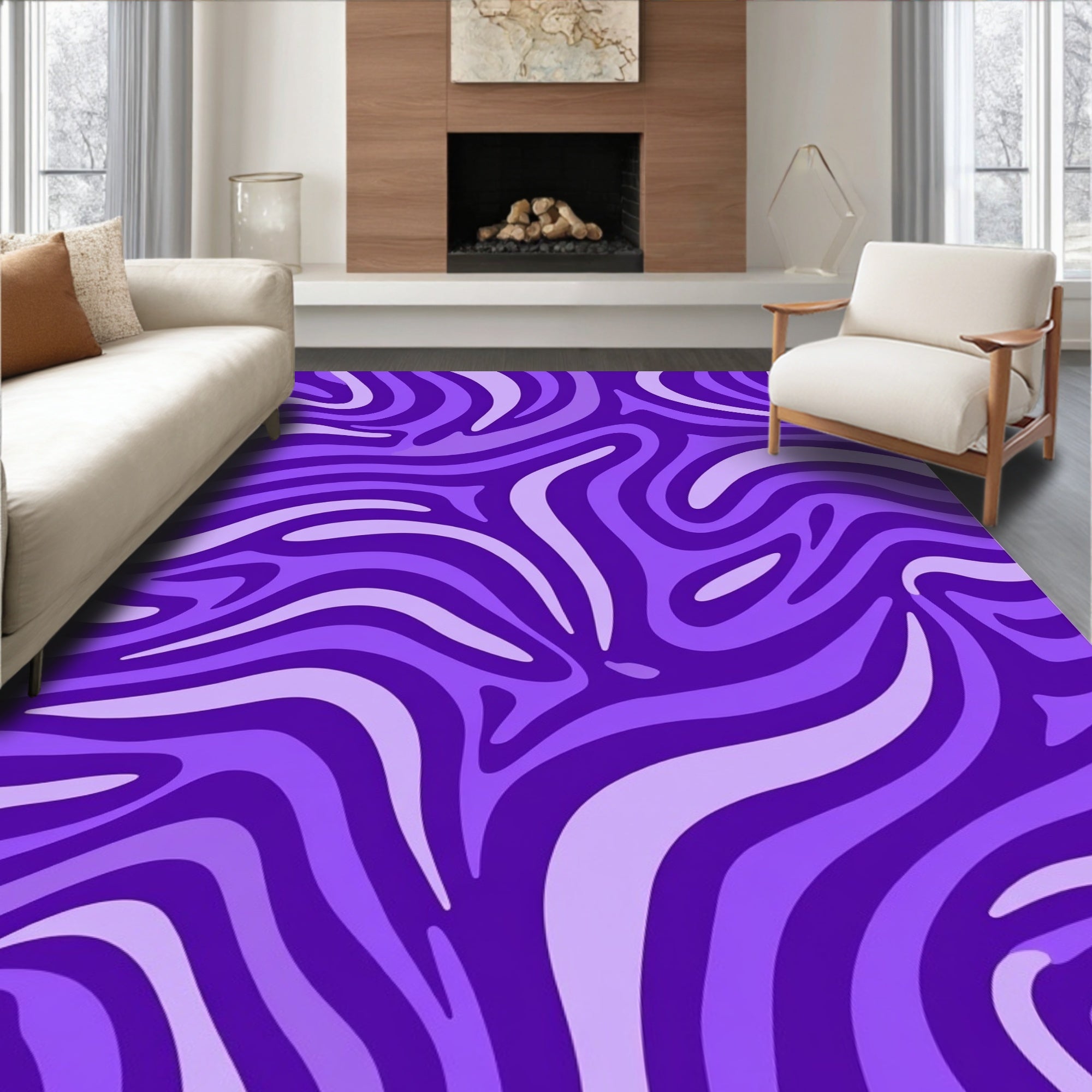 Purple Abstract Wavy Zebra Print Rug