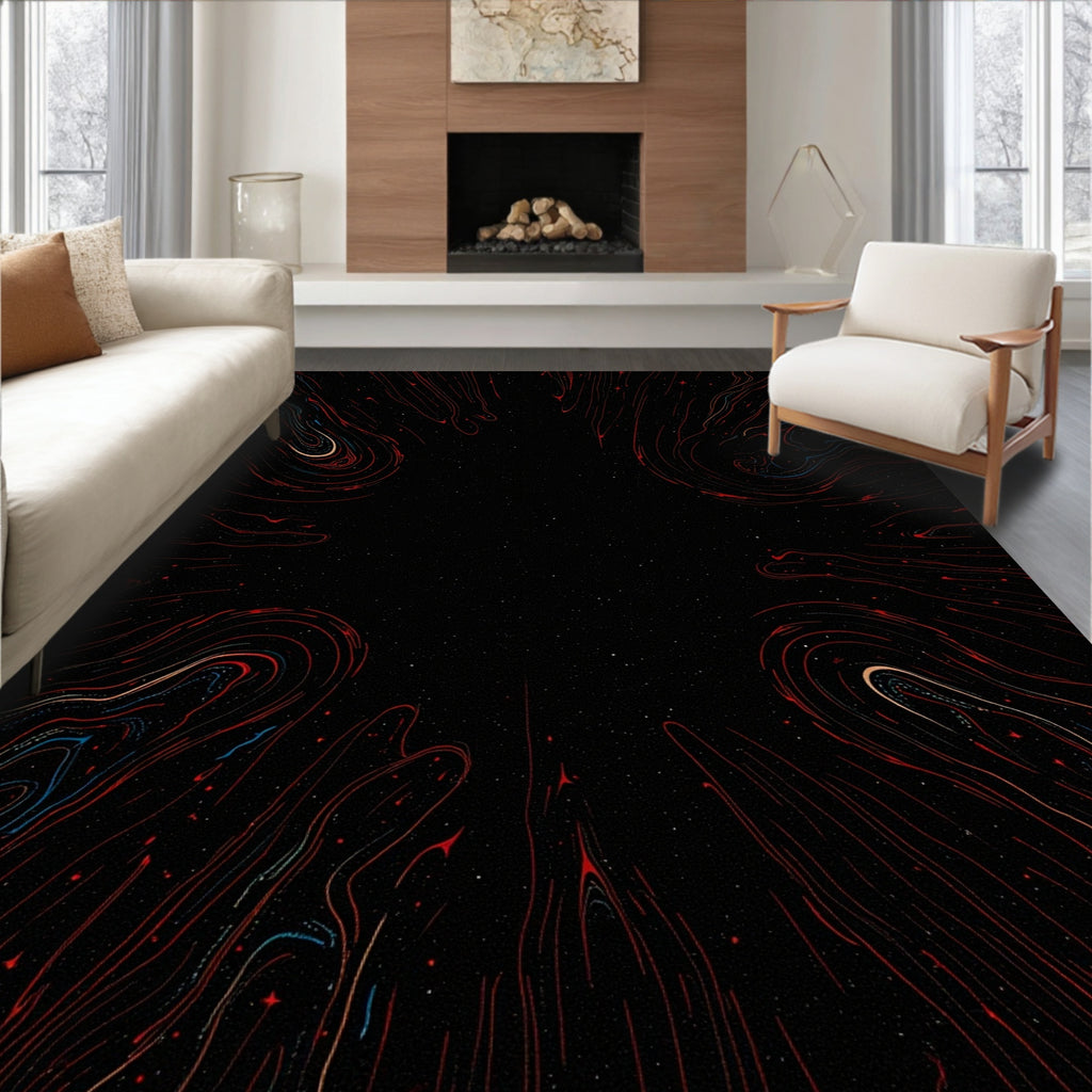 Cosmic Swirls With Red Blue Lines Rug