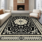 Black White Ornate Floral Rug