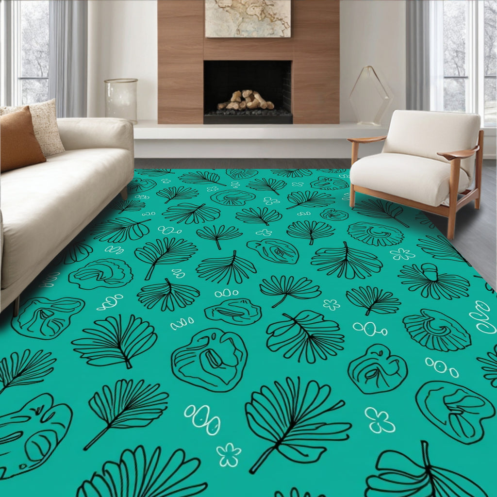 Tropical Leaf Shell Line Art Rug