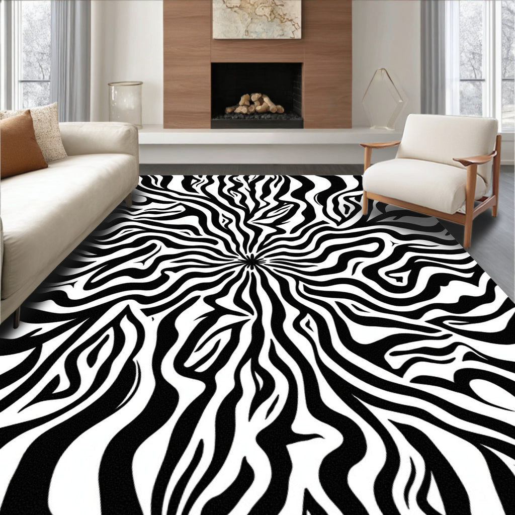 Wild Zebra Print Radial Design Rug