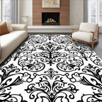 Black White Classic Floral Damask Rug