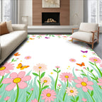 Spring Meadow Floral Butterfly Design Rug