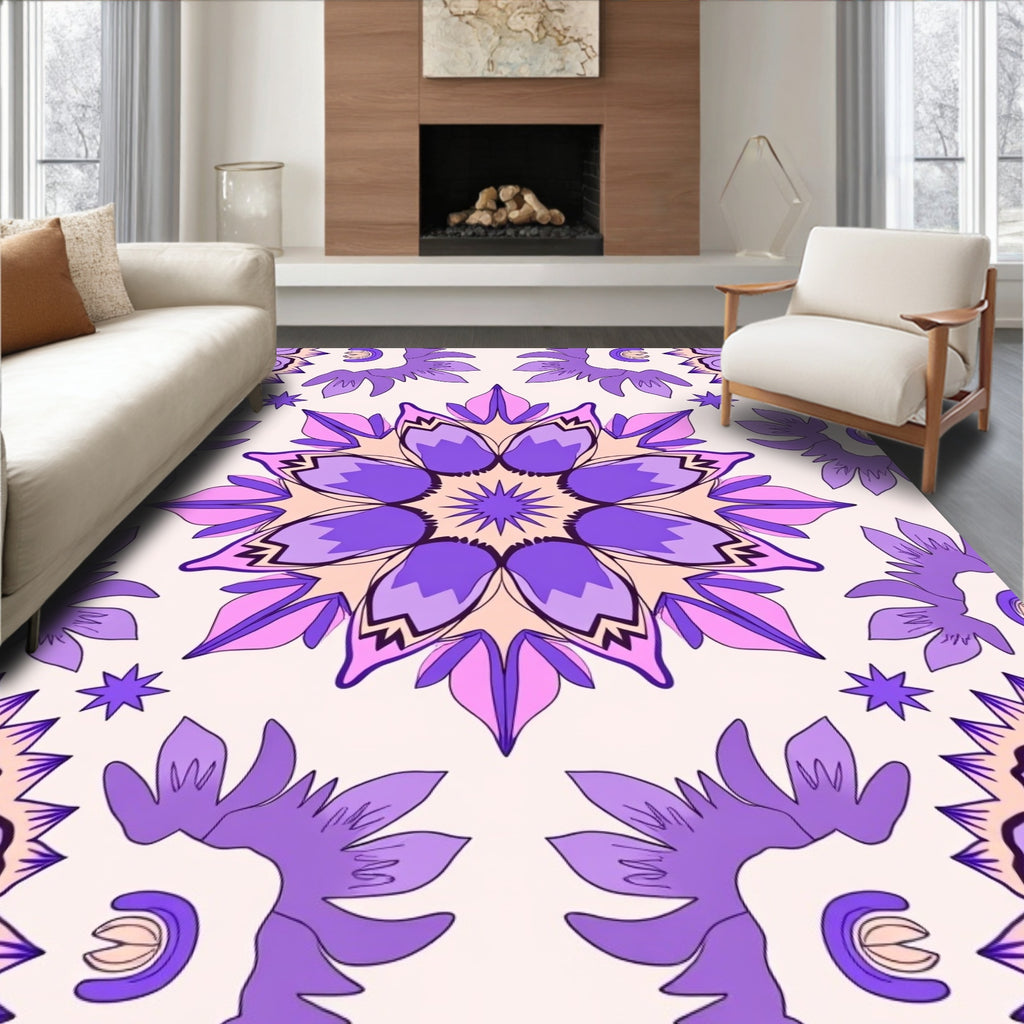 Vibrant Purple Floral Symmetry Rug