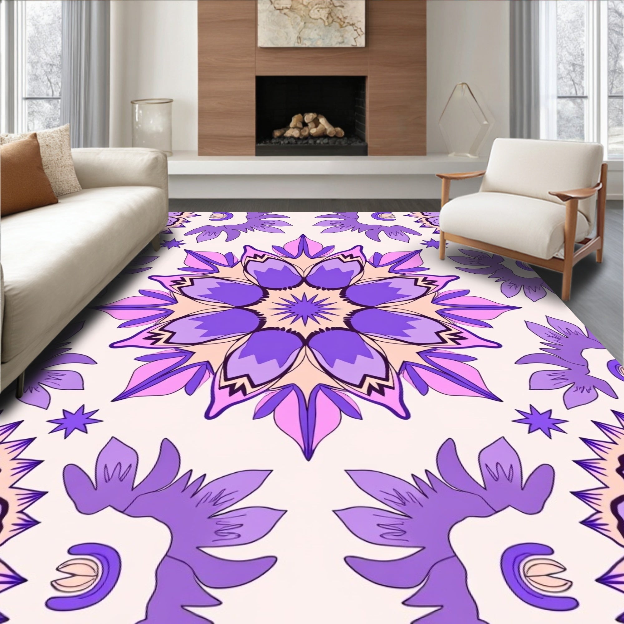 Vibrant Purple Floral Symmetry Rug