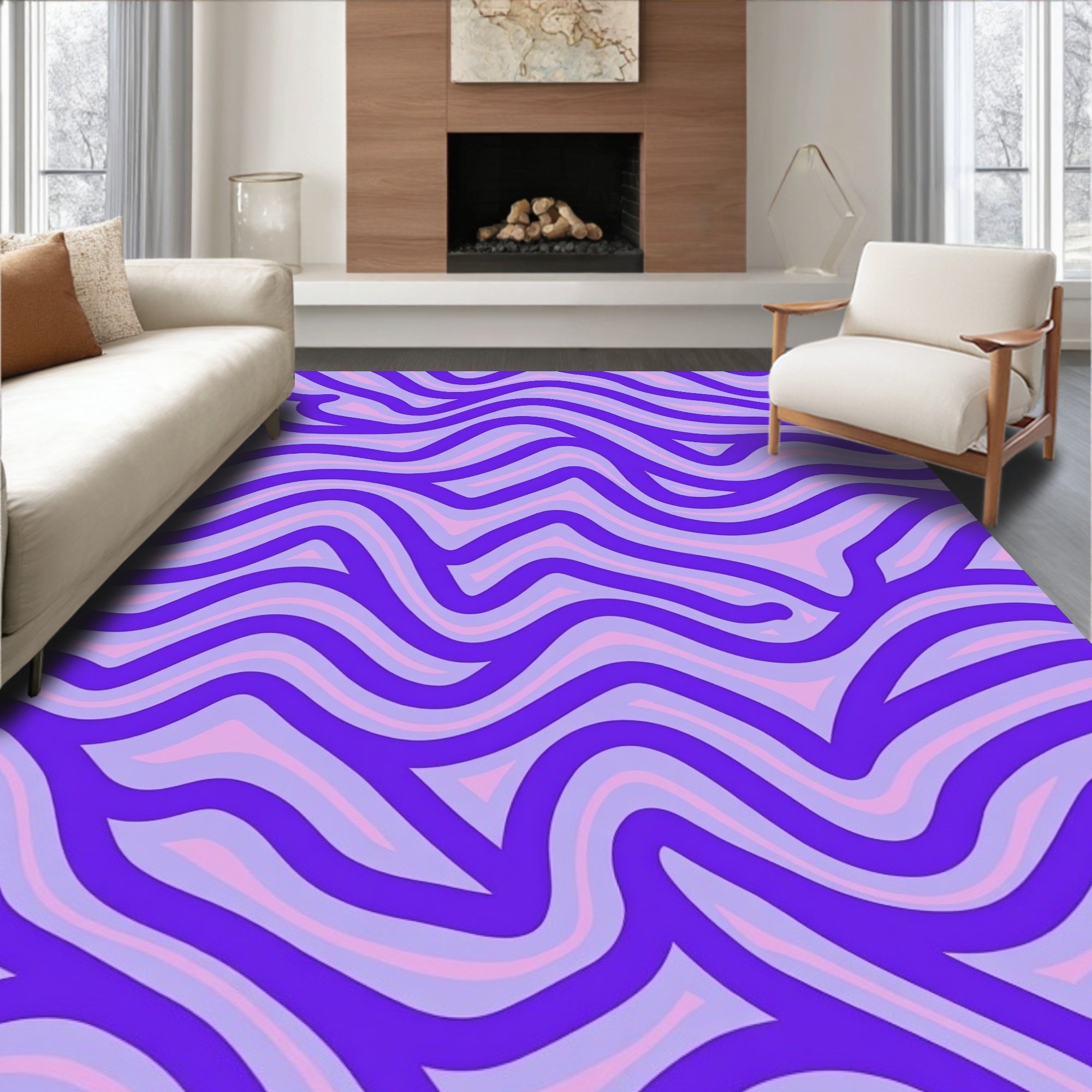 Abstract Wavy Purple Pink Lines Rug