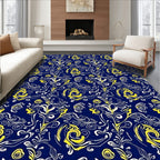 Navy Yellow Botanical Swirl Pattern Rug