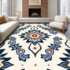 Navy Blue Red Yellow Floral Medallion Design Rug