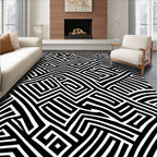 Monochrome Geometric Maze Pattern Rug