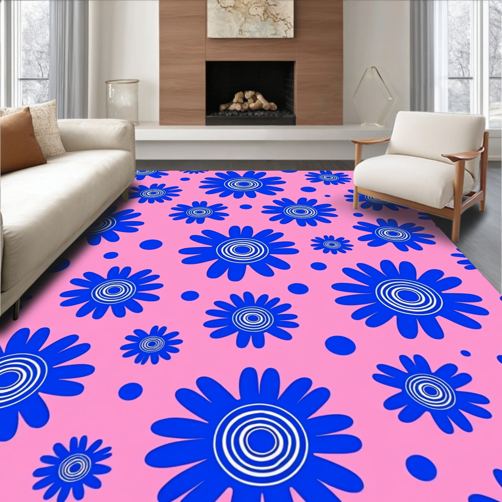 Bright Blue Daisy Blobs Rug
