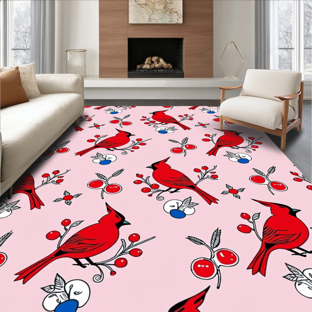 Whimsical Red Cardinal Berry Garland Rug