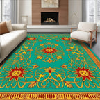 Teal Red Gold Floral Medallion Rug