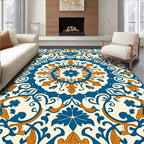 Blue Orange Floral Medallion Rug