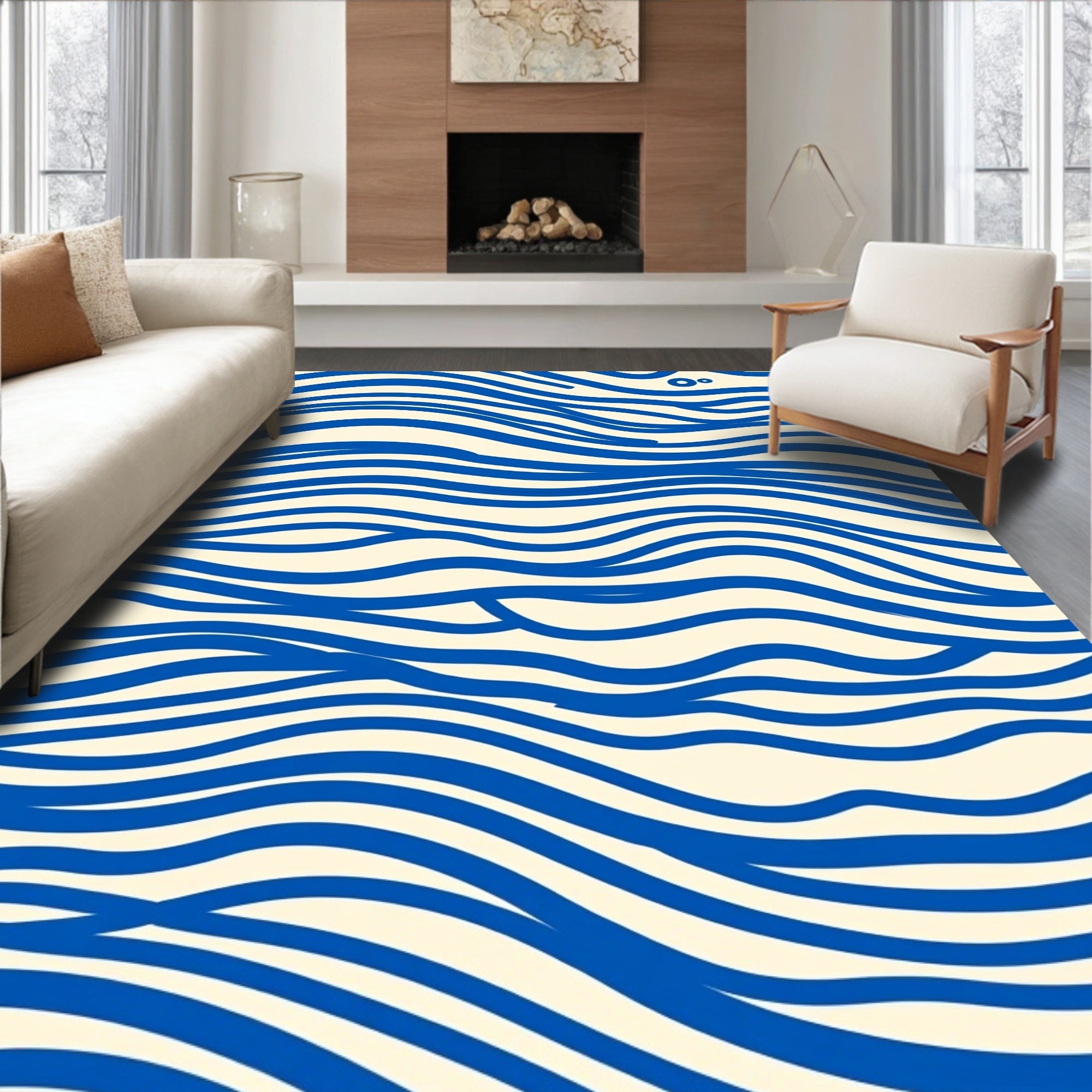 Oceanic Flow Blue Abstract Rug
