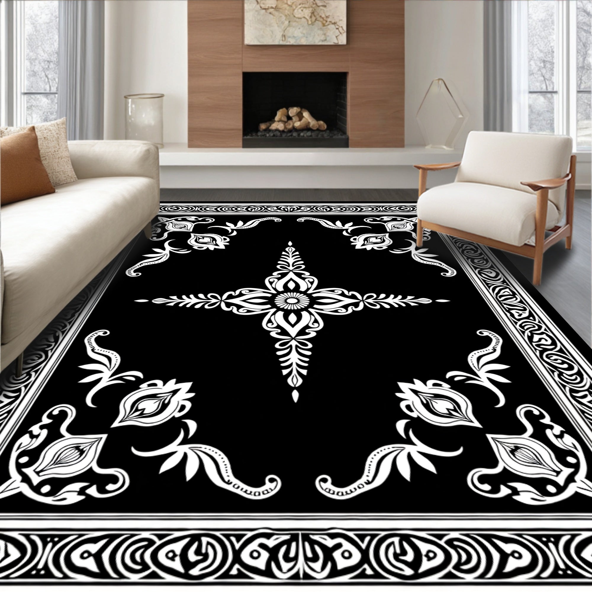 Intricate Floral Border With Medallion Design Rug