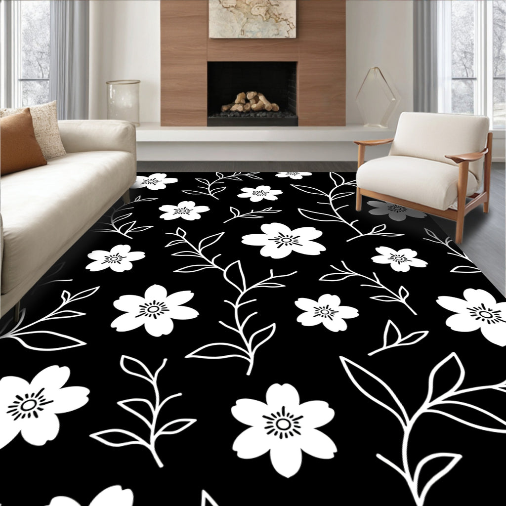White floral vine pattern Rug