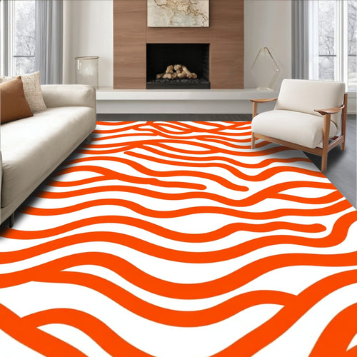 Abstract Orange Wavy Lines Design Rug