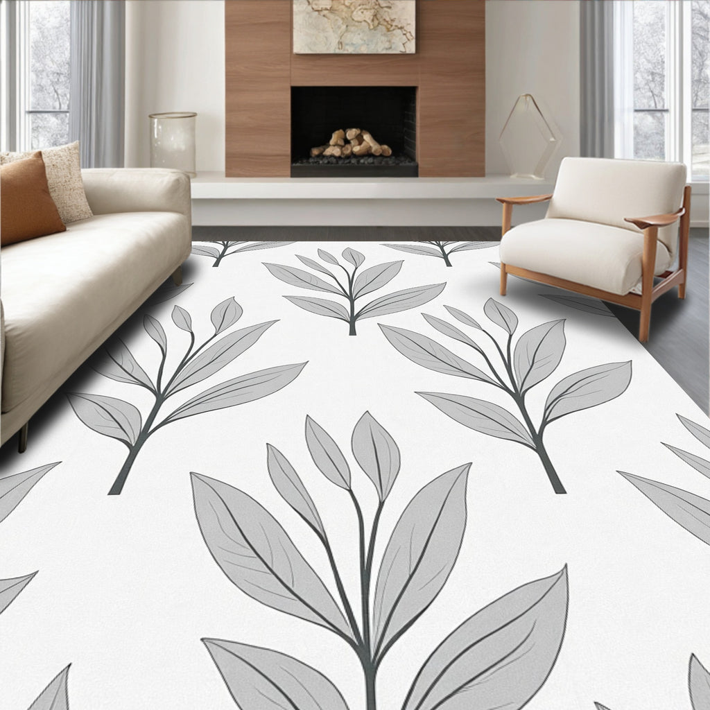 Botanical Stem Pattern In Grey Rug