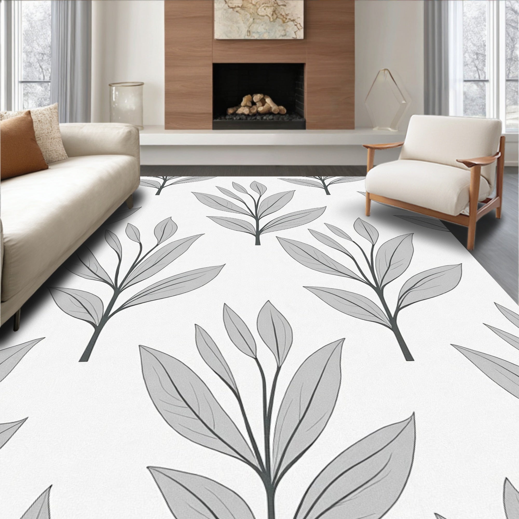 Botanical Stem Pattern In Grey Rug