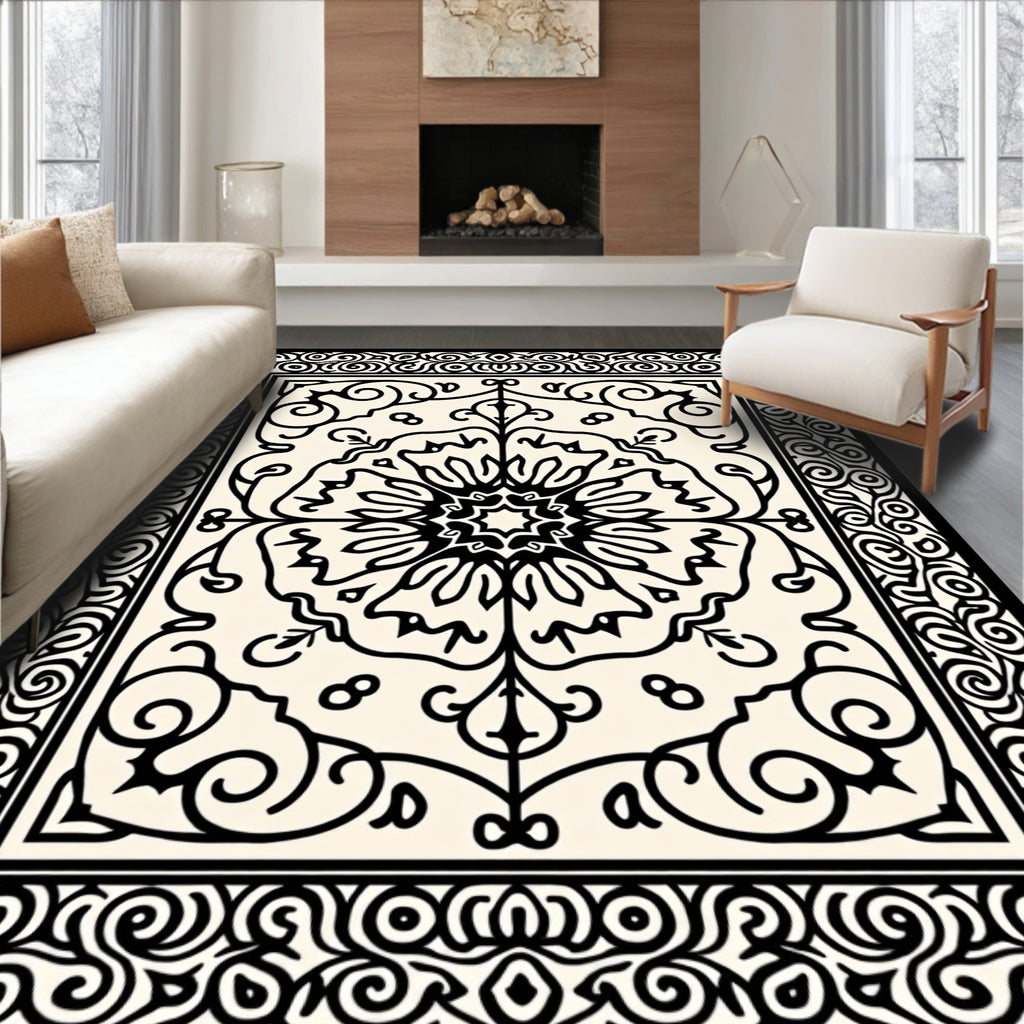 Ornate Floral Scroll Work Design Rug