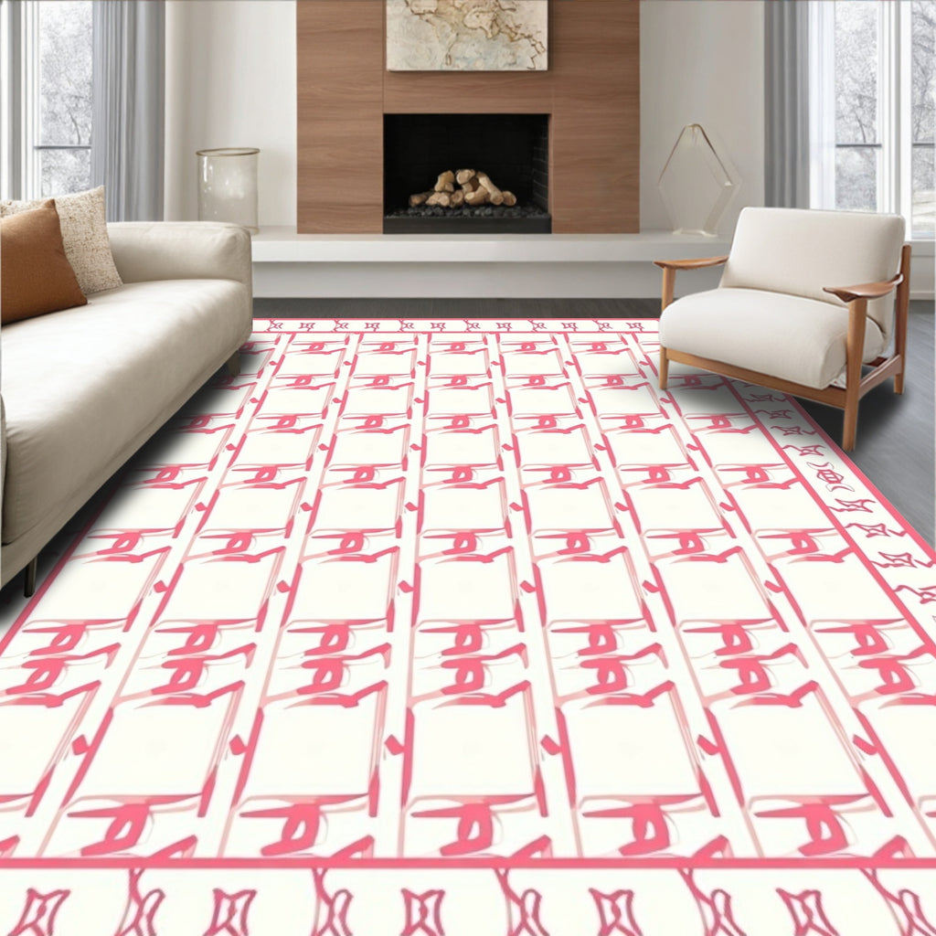 Pink Abstract Square Pattern Rug