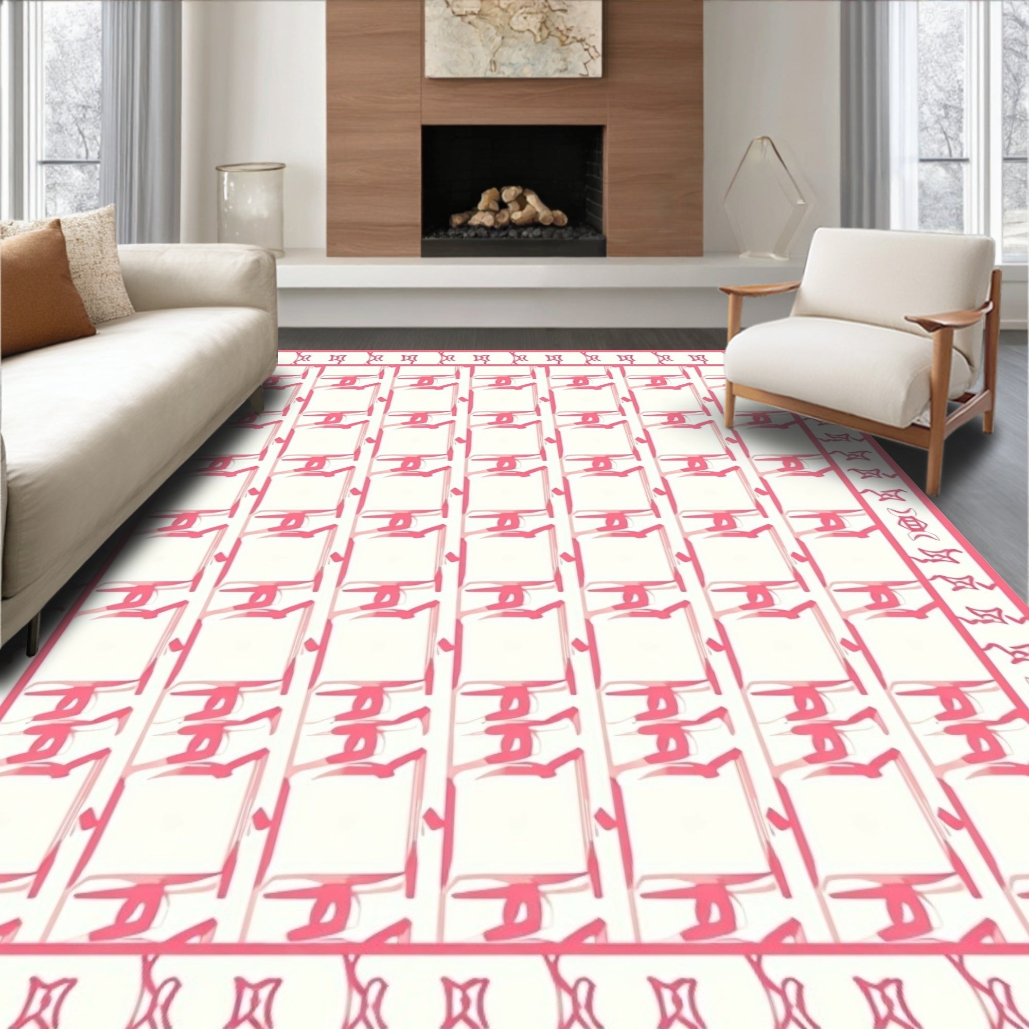 Pink Abstract Square Pattern Rug