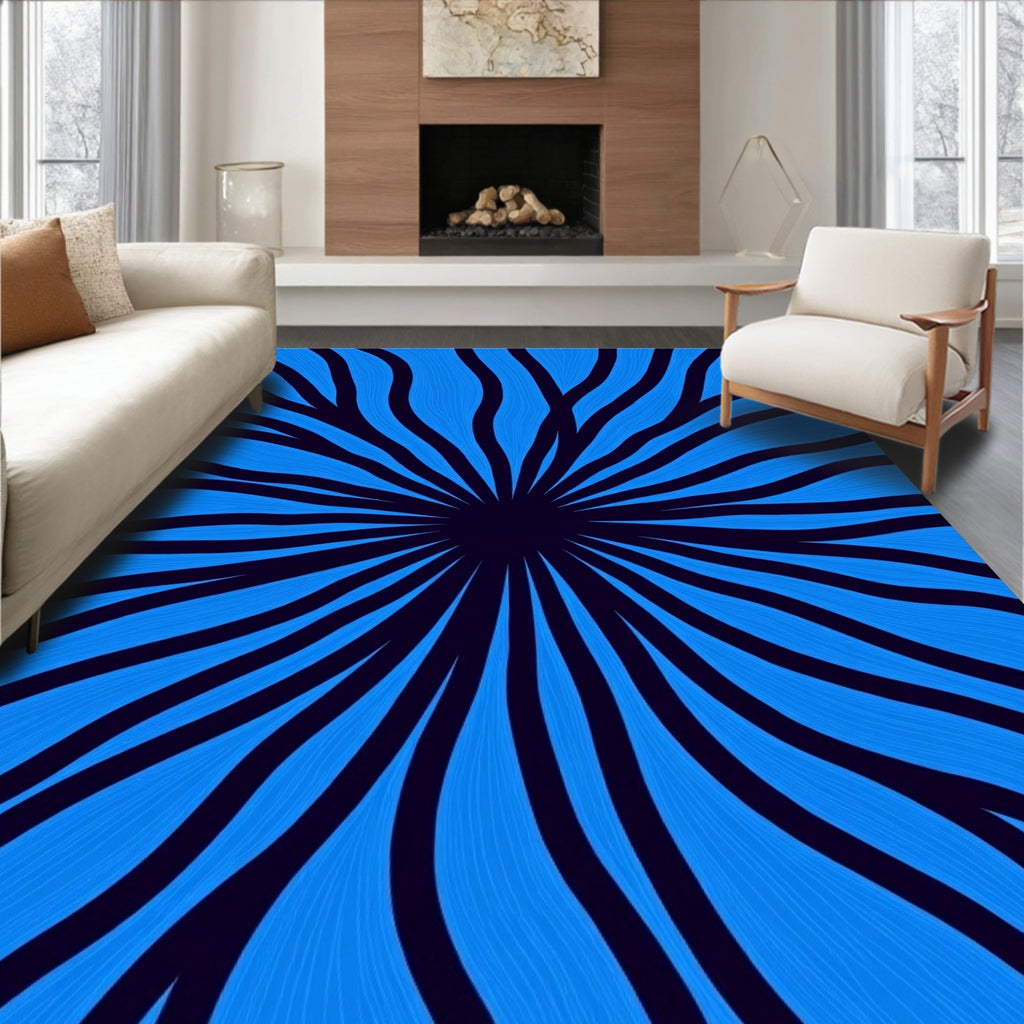 Radiating Blue Wave Pattern Rug