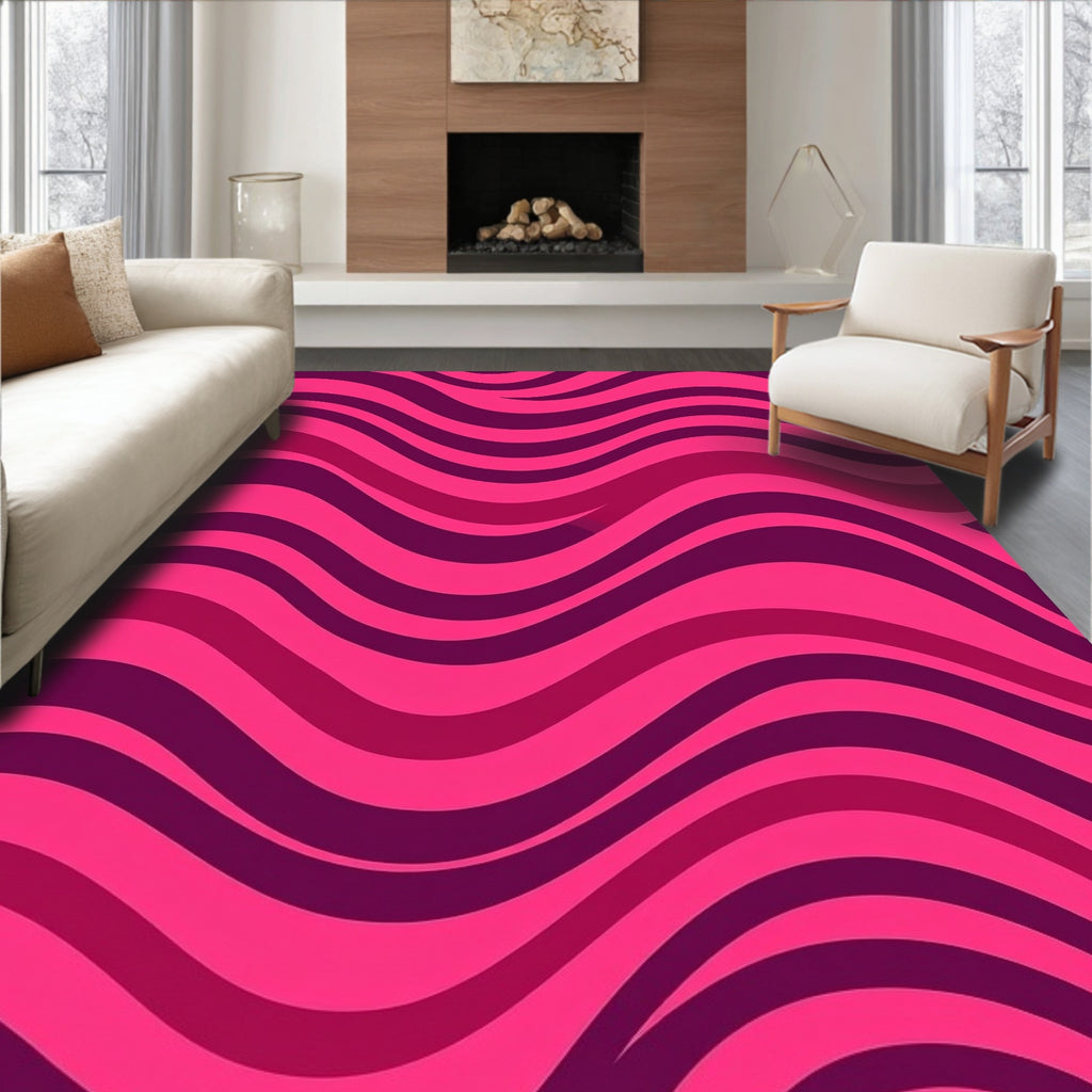 Vibrant Pink Swirl Wave Pattern Rug