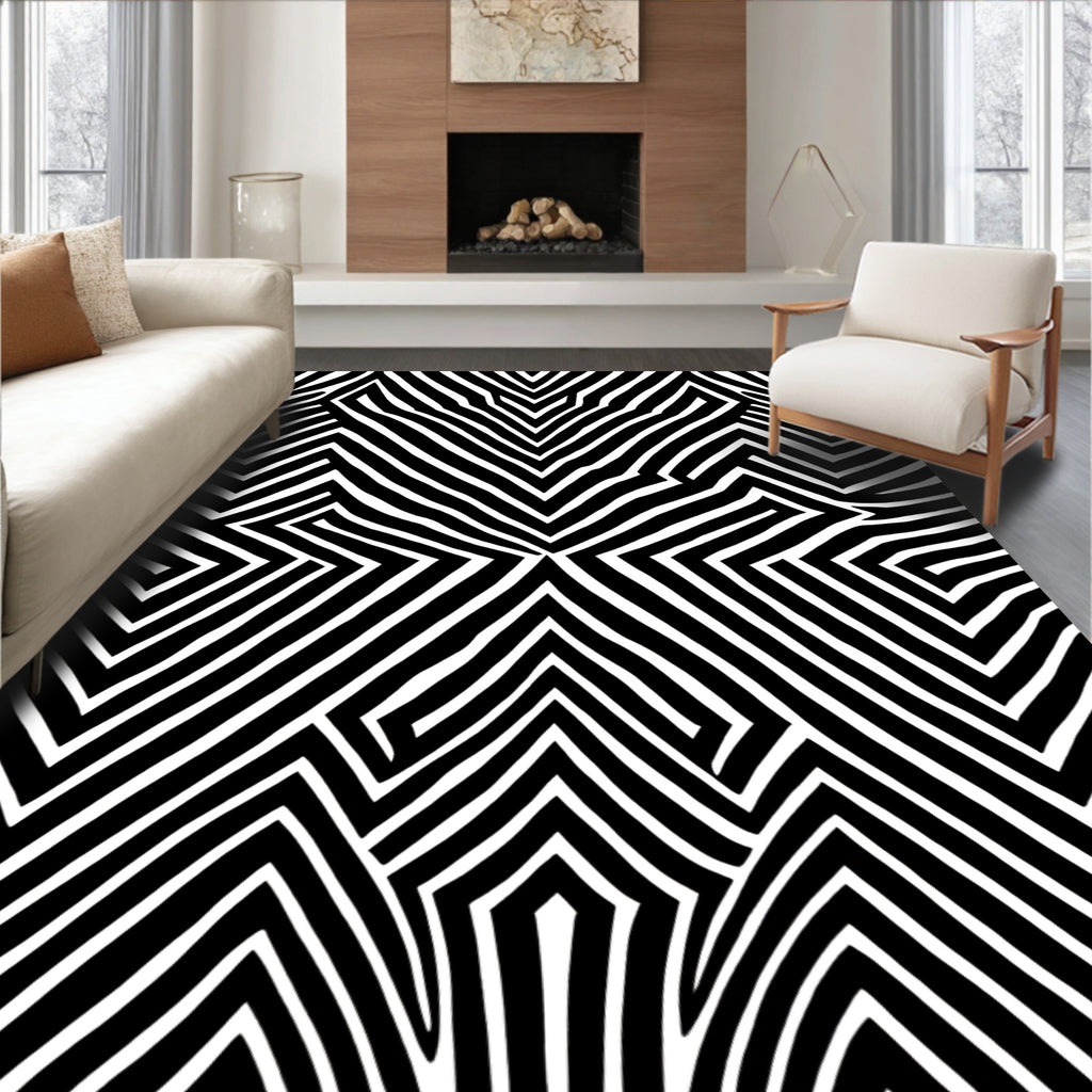 Bold Black White Zigzag Pattern Rug