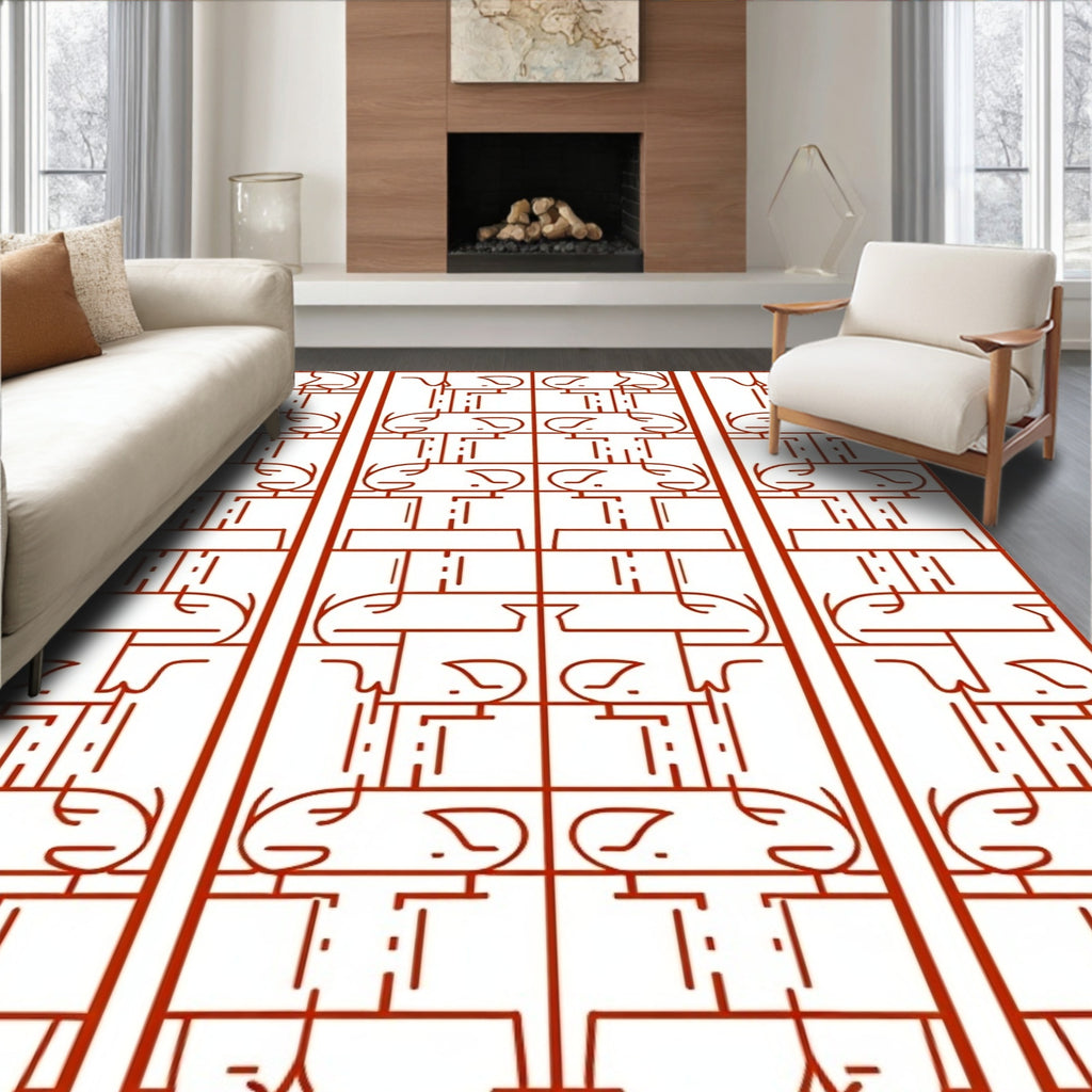 Linear Face Pattern Geometric Design Rug