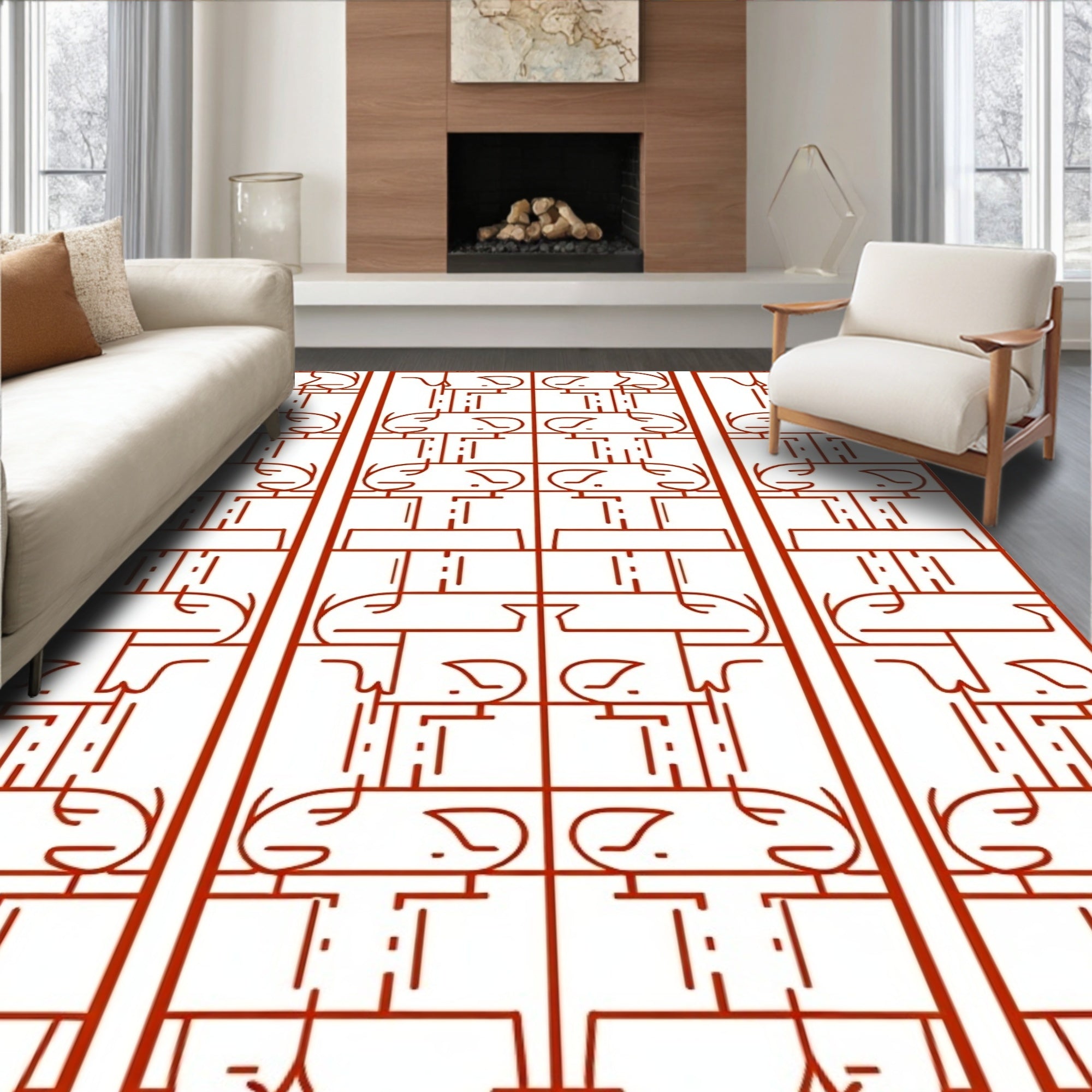 Linear Face Pattern Geometric Design Rug