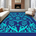 Teal Ornamental Botanical Pattern Rug