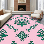 Emerald Green Floral Medallion Pink Rug