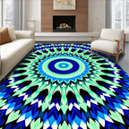 Abstract Blue Green Radial Mandala Rug
