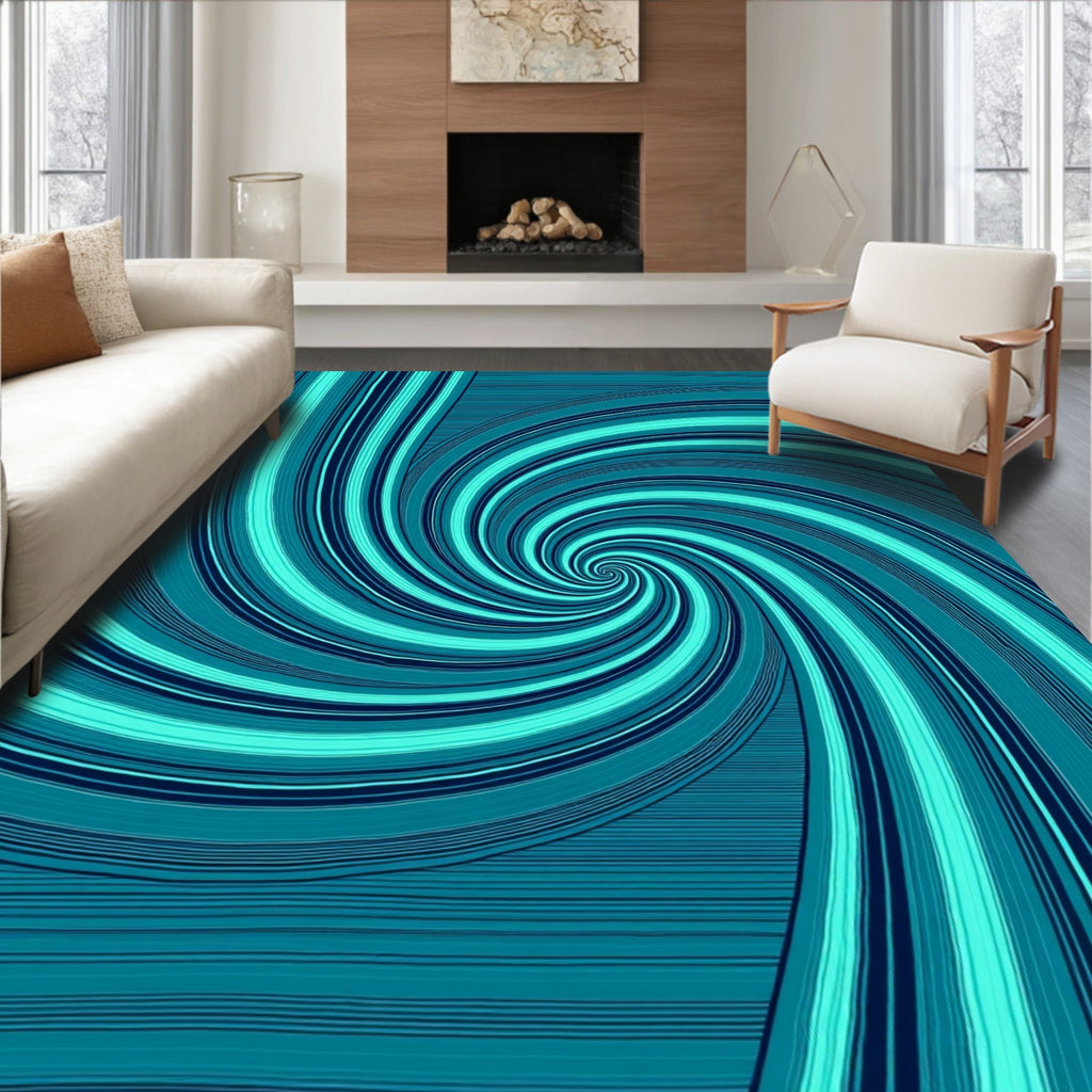 Abstract Swirl Teal Stripes Rug