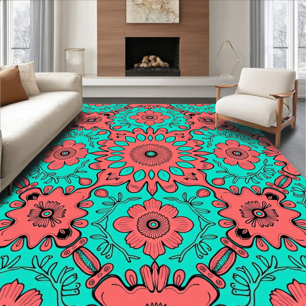 Coral Floral Repeating Pattern Rug