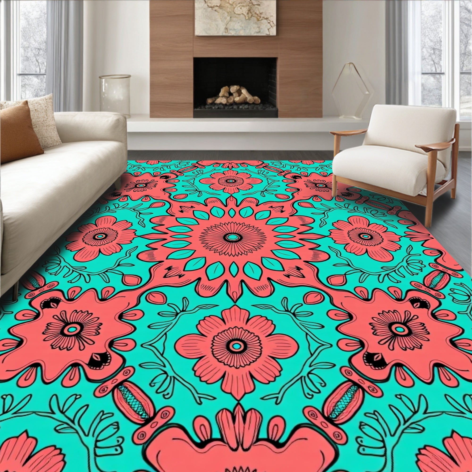 Coral Floral Repeating Pattern Rug