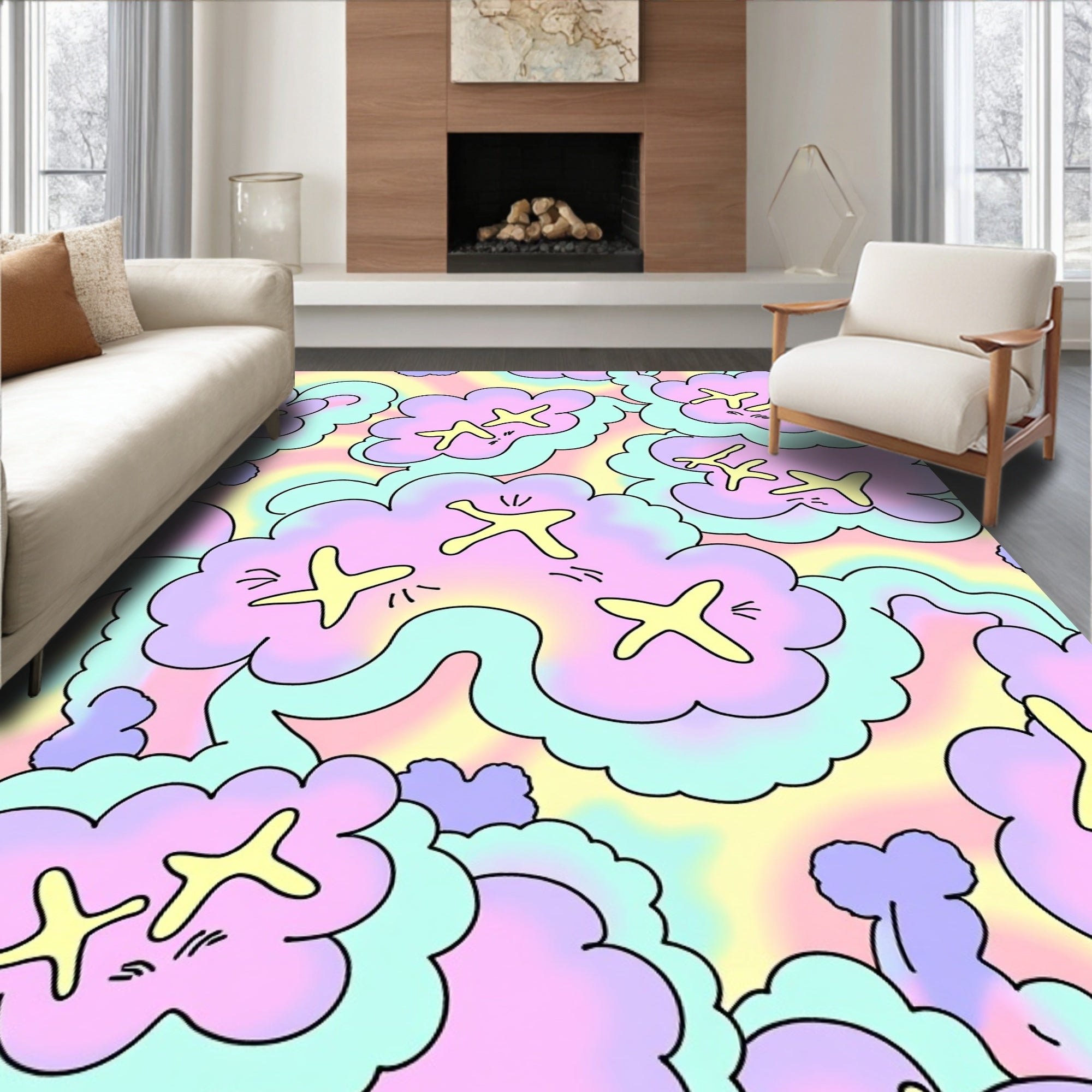 Pastel Cloud Star Pattern Rug