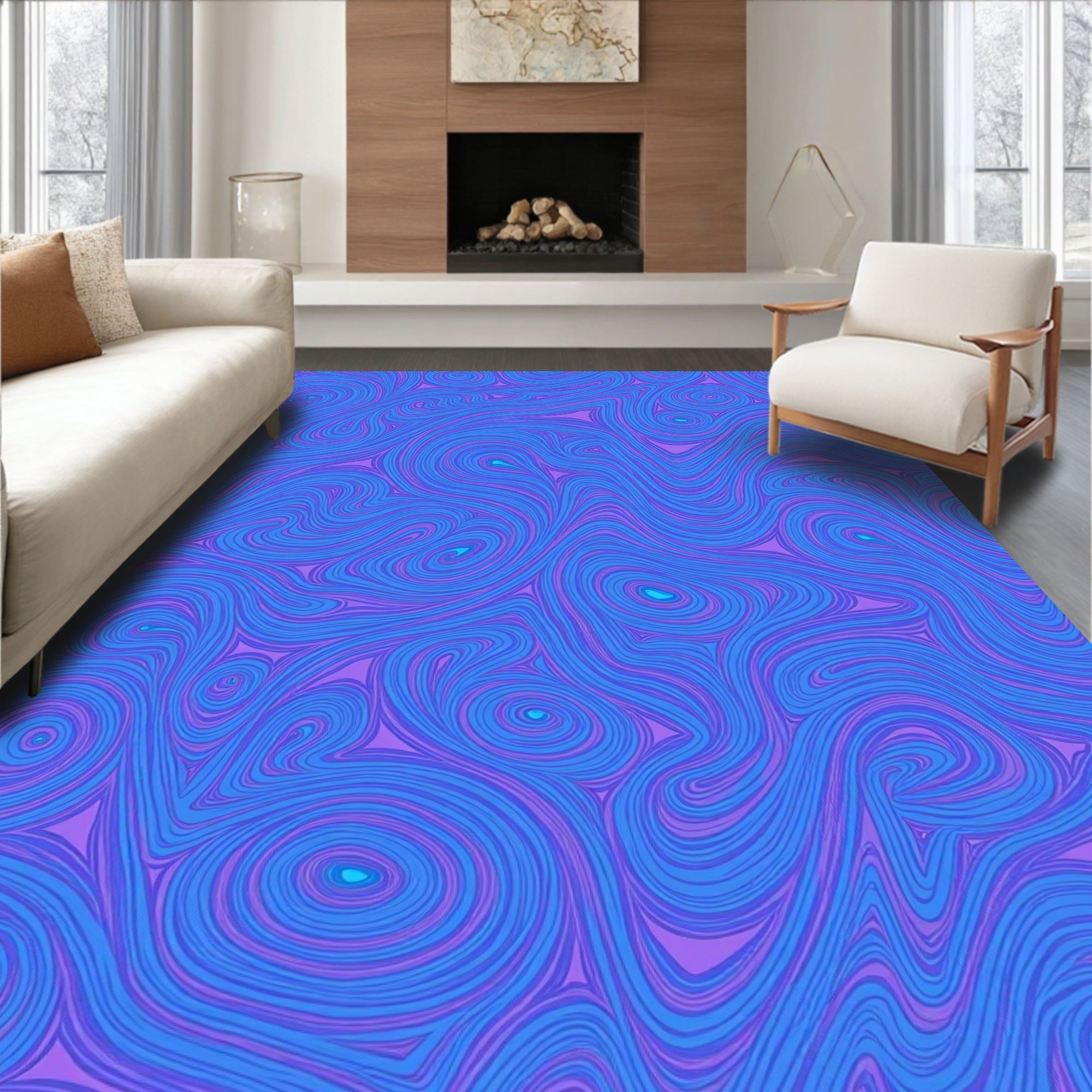 Vibrant Blue Purple Swirl Pattern Rug