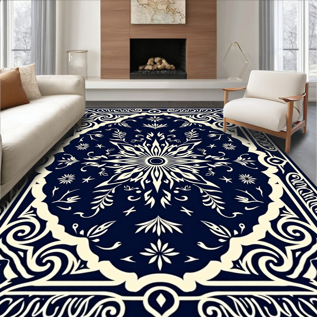 Dark Floral Sunburst Mandala Rug